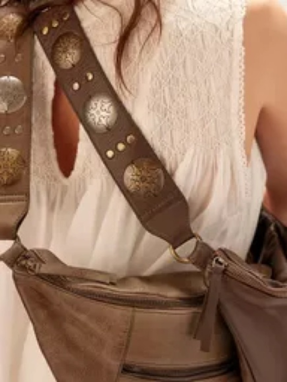 Free People Wilder Embellished Leather Sling Bag Crossbody Frozen Earth - Picture 2 of 14